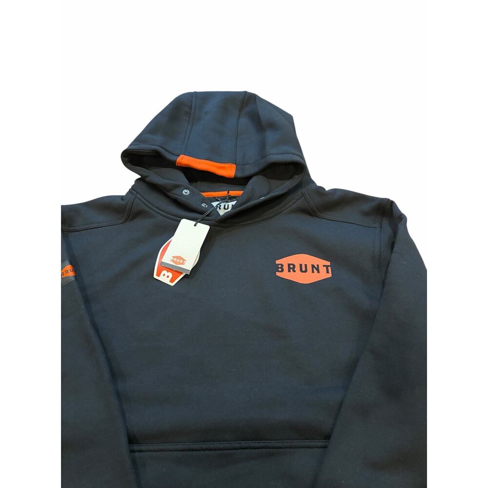Brunt Workwear Men’s Hoodie Black Orange Logo Pullover Sweatshirt Size L